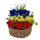 Aranjament Floral Cutie cu 9 Trandafiri Tricolor din Sapun | Cadou Aniversare, Decoratiune Casa