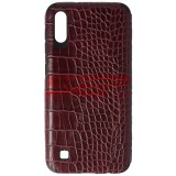 Husa Samsung Galaxy A10, TPU Leather Crocodile, Burgundy. Toc protectie spate slim, aspect piele