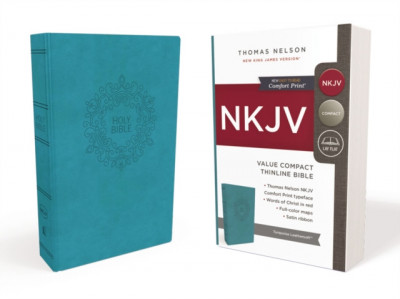 NKJV, Value Thinline Bible, Compact, Imitation Leather, Blue, Red Letter Edition foto