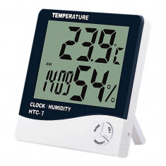 Termometru si higrometru digital de camera Techstar® HTC-1, afisare Ora, Temperatura, Umiditate, Alb