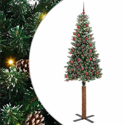 vidaXL Brad de Crăciun subțire cu 300 LED Verde și alb 210 cm 3394912 foto