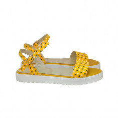 Sandale Piele Naturala cu Talpa Joasa Yellow Dots