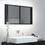 VidaXL Dulap baie cu oglindă &amp; LED negru extralucios 80x12x45 cm acril