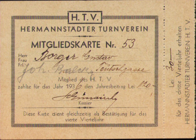 HST A1879 Carte membru Hermannstadter Turnverein 1936 Sibiu foto