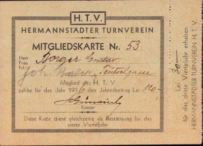 HST A1879 Carte membru Hermannstadter Turnverein 1936 Sibiu foto