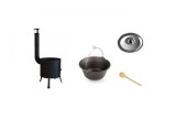 Ceaun Fonta 15L cu Soba 36cm, Lingura Lemn 40cm si Capac Inox - Set Gatit Exterior Perfect Home