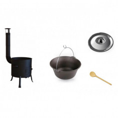 Set ceaun fonta 15lit. cu soba 36cm, lingura de lemn 40cm si capac Handy KitchenServ