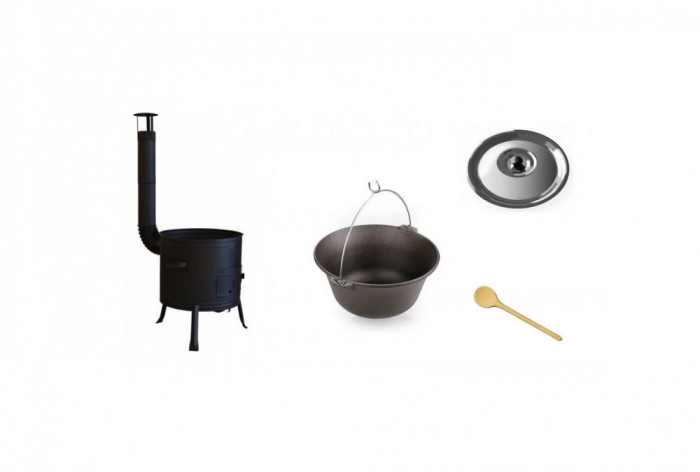 Set ceaun fonta 15lit. cu soba 36cm, lingura de lemn 40cm si capac Handy KitchenServ