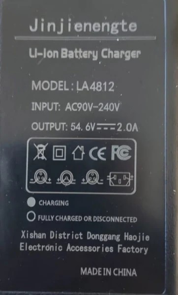 Incarcator bicicleta electrica 54.6V 2A (pentru baterii 48v Li-Ion) RCA 10mm