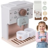 Aparat de cafea de jucarie, 2 cani, cutie lapte, capsule cafea, lemn