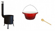 Set ceaun fonta emailat 10,8lit. cu soba 31cm si lingura de lemn 50cm Handy KitchenServ foto