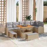 VidaXL Set de canapele pentru grădină cu pernă 9 pcs Bej Rattan poli
