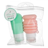 Set Sticle Călătorie Silicon, Capacitate 60ml Roz &amp; 100ml Verde Mentă, Ambalaj Transparent, Capace Transparente, Oem