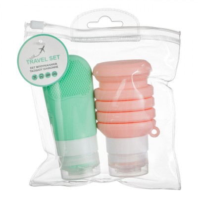 Set Sticle Călătorie Silicon, Capacitate 60ml Roz &amp;amp; 100ml Verde Mentă, Ambalaj Transparent, Capace Transparente foto