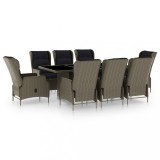 vidaXL Set mobilier de exterior cu perne, 9 piese, maro, poliratan