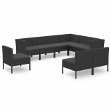 Set mobilier de grădină cu perne, 9 piese, negru, poliratan