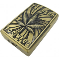 Bricheta Tip Zippo, 3D Relief, Metalica, The Need For Weed, Gaz, Marihuana, Verde, Cutie