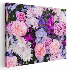 Tablou flori variate roz albastru Tablou canvas pe panza CU RAMA 80x120 cm