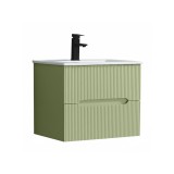 Trent 60 dulap de baie inferior cu chiuvetă ceramică 2 sertare, verde deschis