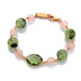 Cumpara ieftin Brățară Argint 925 Placată Aur Roz, Cuarț Roz &amp; Rutilat Verde, Ajustabilă 18-23cm, Wonders, Handmade Italy