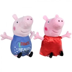 Set 2 jucarii din plus George Dinos Peppa Pig cu rochie rosie din satin 17 cm, Peppa Pig