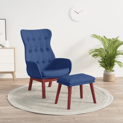 Scaun de relaxare cu taburet, albastru, textil foto