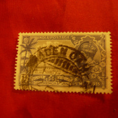 Timbru India 1935 - 25 Ani Rege George V al GB- 3 1/2 albastru stampilat