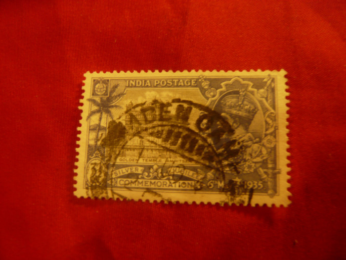 Timbru India 1935 - 25 Ani Rege George V al GB- 3 1/2 albastru stampilat