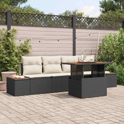 vidaXL Set de canapele pentru grădină 5 pcs Negru Rattan poli foto