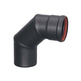 Cot pentru evacuare gaze arse, Fornello, otel negru pentru centrale si termoseminee pe peleti, diametru 80 mm, etansare cu garnitura, 90 grade