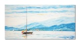 Cumpara ieftin Tablou pictat manual, Peisaj marin cu veliere, 120x60cm ulei pe panza in cutit efect 3D, gata de expus pe perete