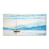 Tablou pictat manual, Peisaj marin cu veliere, 120x60cm ulei pe panza in cutit efect 3D, gata de expus pe perete