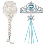 Set Elsa Frozen: Peruca, Bagheta Magica, Diadema - Costum Printesa Albastra, IdeallStore&reg;, 3 ani+, Halloween, Carnaval