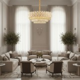Candelabru Cristal PETAL Regalis 15xE14, D80 cm, Auriu, Inaltime Reglabila, Metal si Cristal