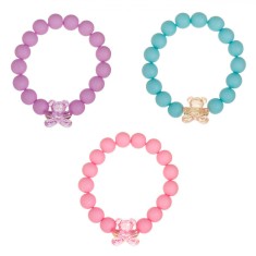 Brățări Copii, Set 3 Buc, Mărgele Mate, Multicolor, Ursuleț Transparent