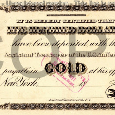 500 dolari 1863 Reproducere Bancnota USD , Dimensiune reala 1:1