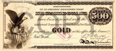 500 dolari 1863 Reproducere Bancnota USD , Dimensiune reala 1:1 foto