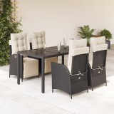 VidaXL Set mobilier de grădină cu perne, 5 piese, negru, poliratan