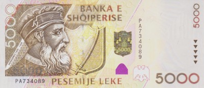 Bancnota Albania 5.000 Leke 2001 (2004) - P70 UNC ( RARA ) foto