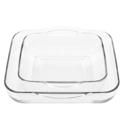 Bol Borcam pentru servirea mesei, set 2 bucati, sticla termorezistenta, transparent, 28 x 28 cm / 22 x 22 cm, 3500 ml / 2000 ml foto