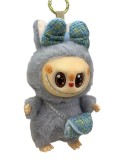 Breloc de plus LaBubu gri pufos cu fundita si gentuta colorata- 15 cm