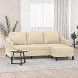 VidaXL Canapea cu 3 locuri cu taburet, crem, 180 cm, material textil