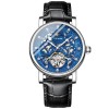 Ceas barbatesc Tevise Mecanic Automatic Skeleton Curea piele Negru Albastru