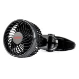 Ventilator auto cu clips AMiO 12V alimentare la bricheta, diametru 11,50 cm, 2 trepte de viteza, reglaj unghi, cablu 2 m, negru