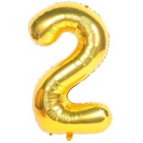 Balon Folie Aniversare Ropet Auriu Cifra 2, 100cm - Baloane Copii Zi Nastere, Petrecere