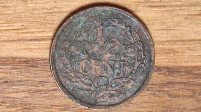Olanda - moneda de colectie raruta - 1/2 cent 1938 - patinata, detalii perfecte!