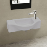 Chiuvetă de baie din ceramică, gaură pentru robinet și preaplin, alb, vidaXL