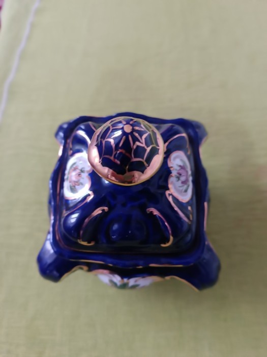 Cutie de bijuterii din portelan albbastru cobalt RB PABO COCO 1970