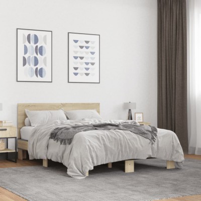 vidaXL Cadru de pat, stejar sonoma, 140x190cm, lemn prelucrat și metal 3280213 foto
