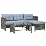 Cumpara ieftin Outsunny Mobilier pentru Grădină cu Canapea cu 2 Locuri, Șezlong și Măsuță, Set pentru Grădină din Ratan, 62x124x62 cm, Gri | Aosom Romania